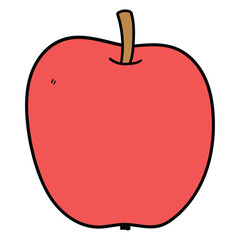 Hand drawn cartoon red apple on white background.