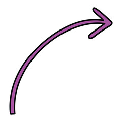 Hand drawn cartoon purple arrow on white background.