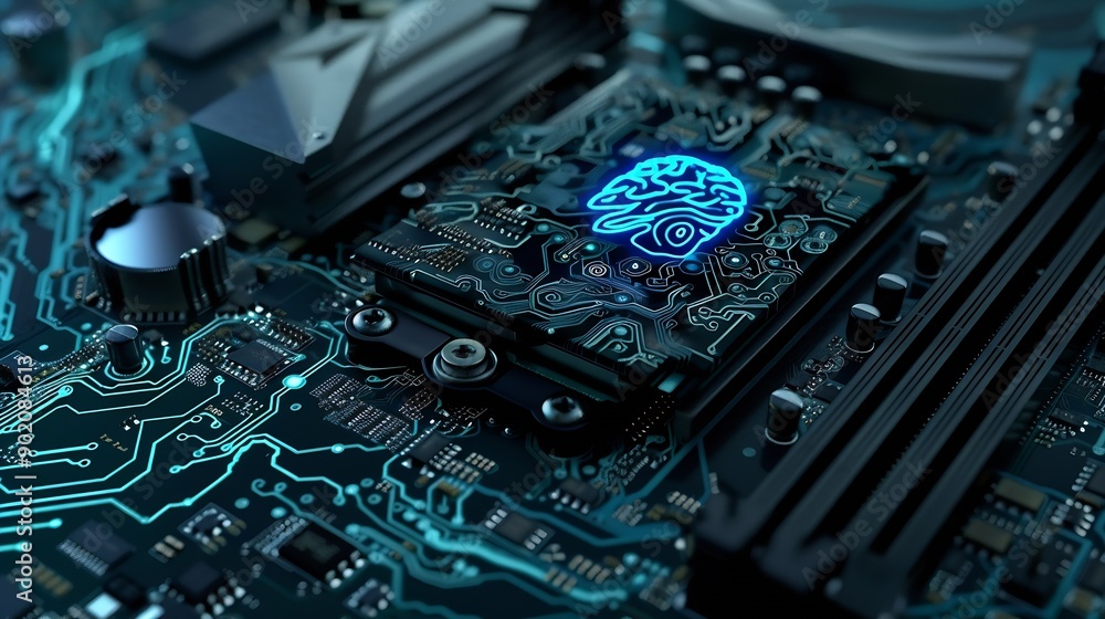 Poster concept  The motherboard in the picture is Brain Technology RAM Gaming This motherboard has chipset and supports 12th Core processors Generate AI : Generative AI