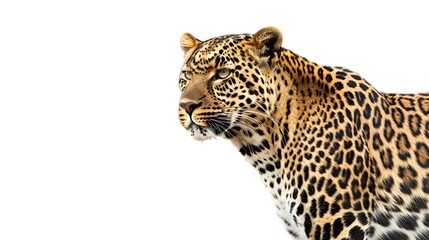 Obraz premium Portrait of leopard standing a looking away proudly Panthera pardus against white background : Generative AI