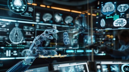 Fototapeta premium Healthcare technology Medical revolution and the advance of technology Medical Research Ai IntelligenceTransformation of innovation and technology for future Health : Generative AI