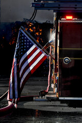 American flag on fire engine