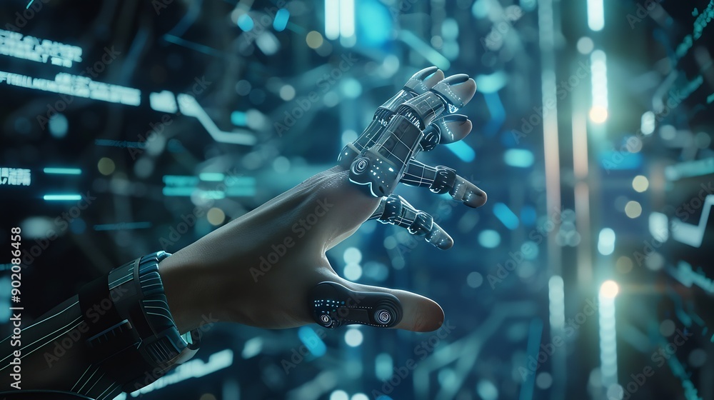 Aufkleber Chat with AI or Artificial Intelligence technology Man touching chatting virtual with an intelligent artificial intelligence asks for answers he wants Smart assistant futuristic Chatbo : Generative AI