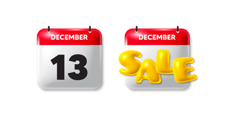 Calendar date sale 3d icon. 13th day of the month icon. Event schedule date. Meeting appointment time. 13th day calendar message. Save the date 3d banner. Day or Month of sales. Vector