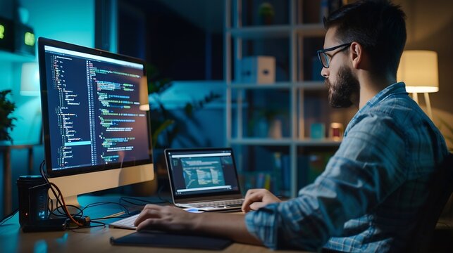Computer science teacher doing online tutoring telling students in online videocall about ways to fix computing bugs IT professional teaching disciples in webinar how to do programming : Generative AI