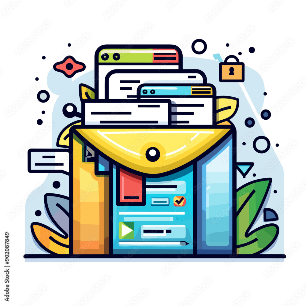 Fototapete Vector illustration in trendy linear style - briefcase with documents and folder.