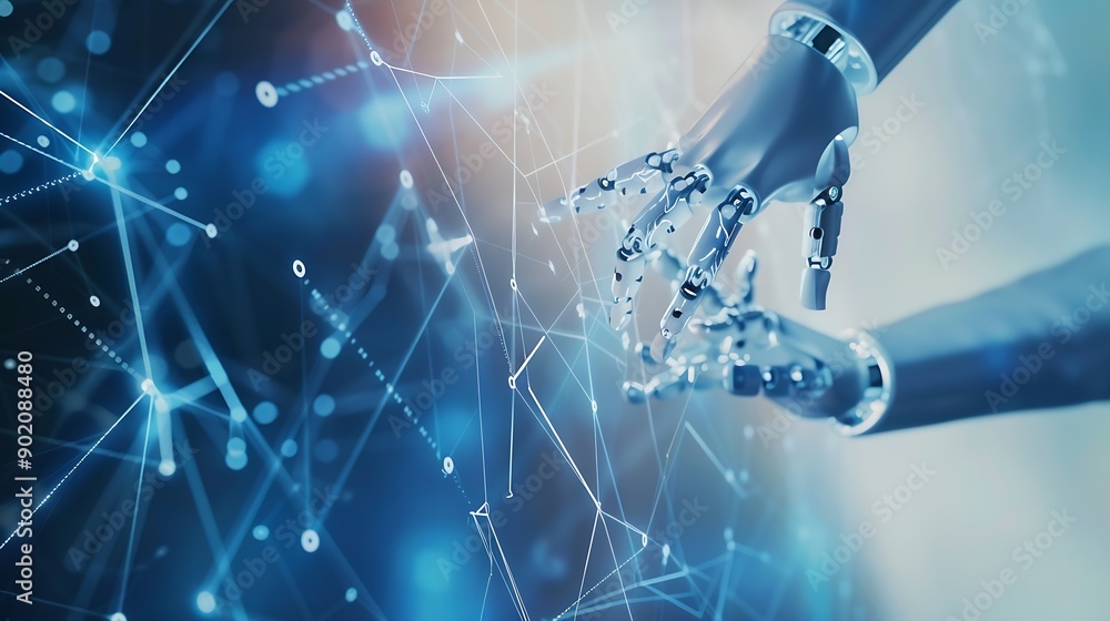 Fototapete ai machine learning hands of robot and human touching on big data network connection background scie