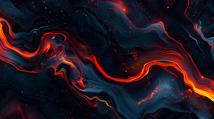 Dark blue orange red grainy texture background, abstract vibrant color wave shape black backdrop noisy wide banner header design 