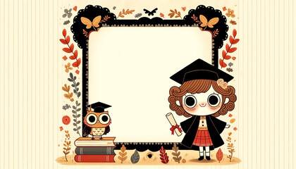 Fototapeta premium A young girl with graduate clothes, diploma, together with celebration balloons, graduation concept