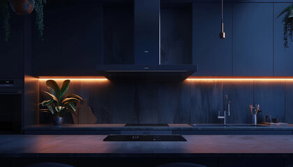 Sleek kitchen with modern fixtures with empty frame