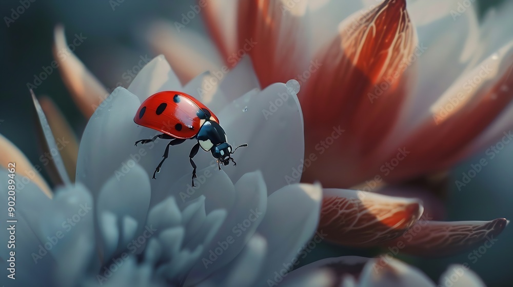 Poster Red ladybug macro shot maximum depth of field : Generative AI