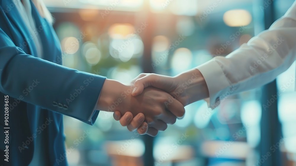 Aufkleber Trust shaking hands and business people in office for deal welcome or onboarding for b2b collaboration Partnership teamwork and handshake for agreement consulting or introduction at me : Generative AI