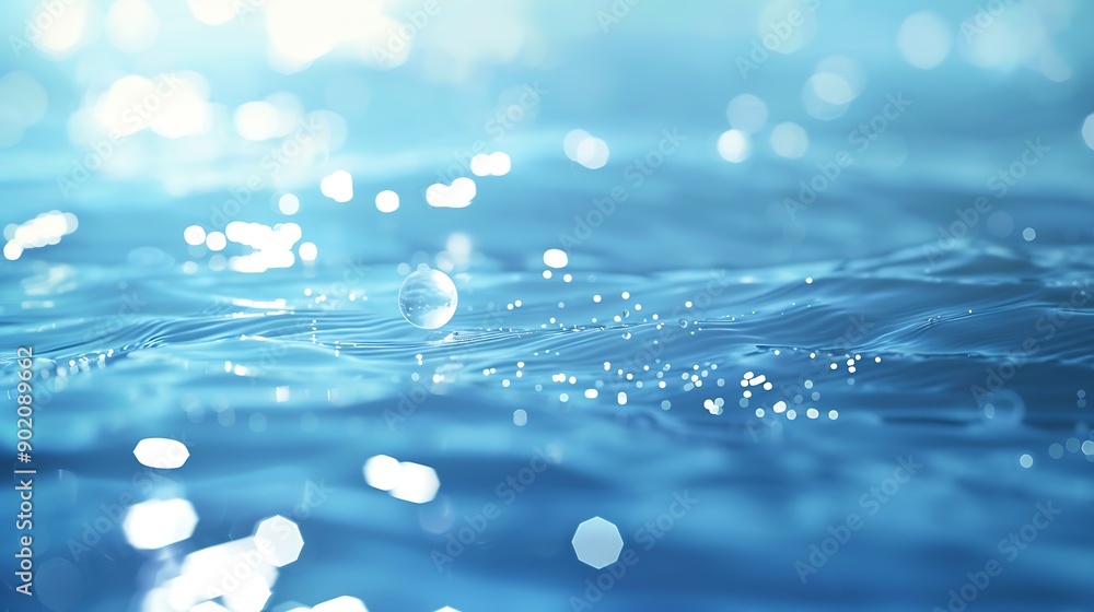 Aufkleber Blue water with ripples on the surface Defocus blurred transparent blue colored clear calm water surface texture with splashes and bubbles Water waves with shining pattern texture back : Generative AI