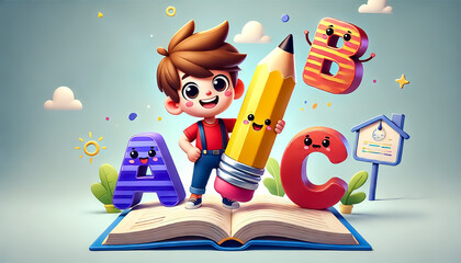 Pen and child with alphabet concept