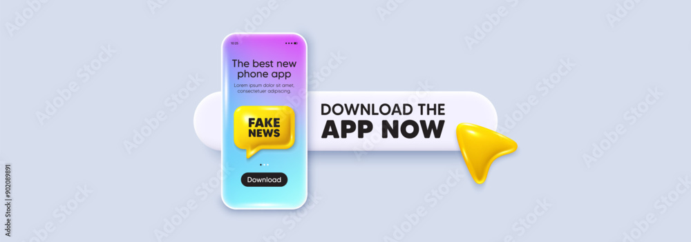 Wall mural fake news tag. download the app now. phone mockup screen. media newspaper sign. daily information sy