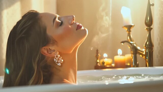 Woman relaxing in a bathtub