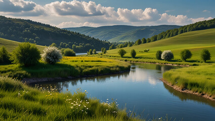 Fototapeta premium landscape with lake and mountains