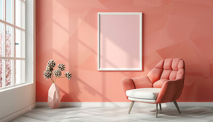 Sleek lounge recessed lighting with empty blank with empty frame
