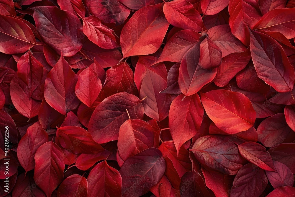Poster a close up of red leaves with a red background. the leaves are arranged in a way that creates a sens