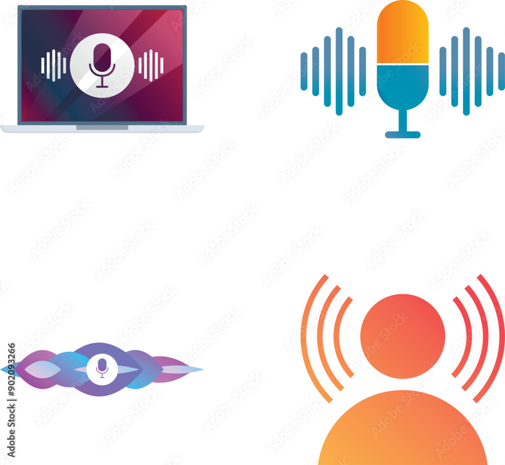 Poster collection of colorful icons representing podcasting and audio streaming services