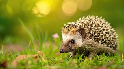 Young European Hedgehog in Natural Habitat with Space for Text