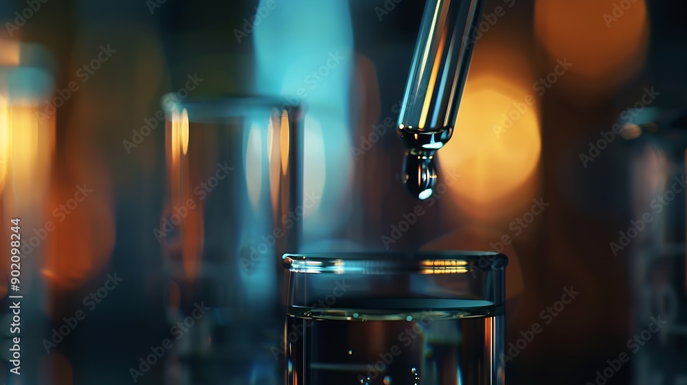 Aufkleber dripping liquid from pipette into test tube on blurred background closeup : generative ai