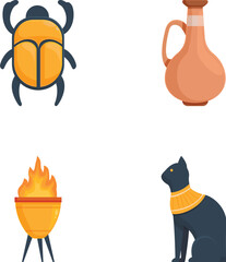 Collection of vector icons representing ancient egyptian symbols and artifacts