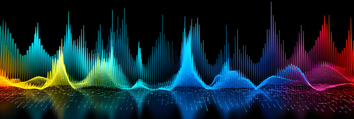 Colorful Illustration of EQ waves in Music Production on Dark Background