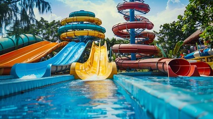 Water Slider Tunnel Tube Siam Amazing Park Water Park Funny Happy activity fresh cool in Summer season : Generative AI