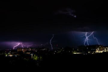 Thunderstorm at night. Flashes of lightning