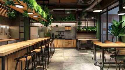 Fototapeta premium Interior design of interior design agency Area of the staff Kitchen plus zone for relax : Generative AI