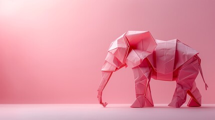 Minimalist Origami Elephant Design In Soft Pink Scene Symbolizing Memory Resilience And Calm Visual Expression