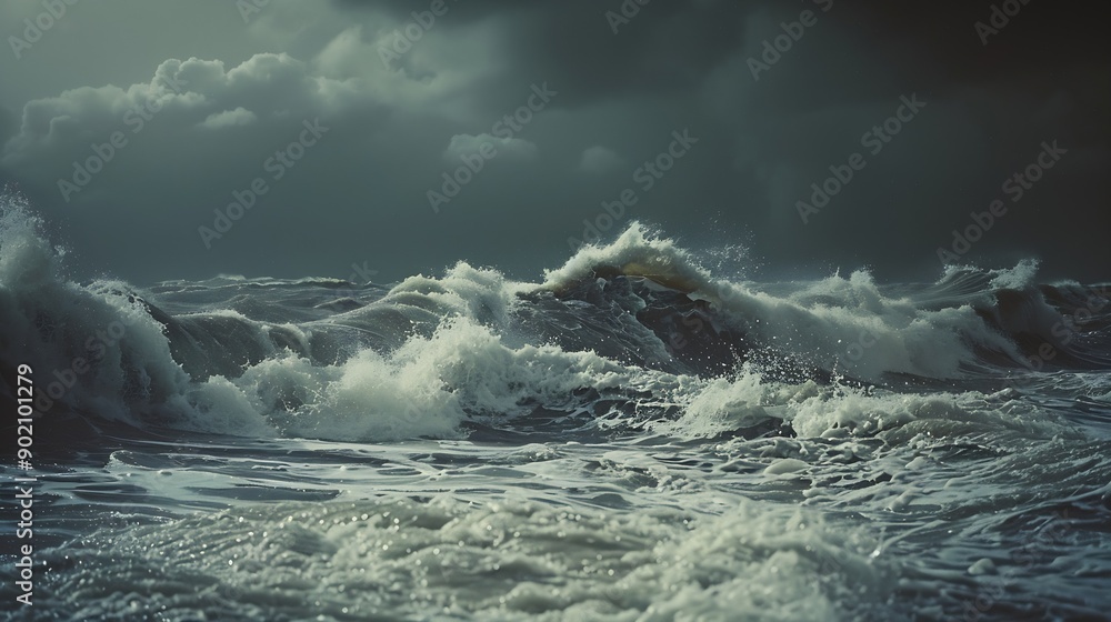 Aufkleber the power and beauty of nature are on full display in this image of a stormy ocean with large crashi
