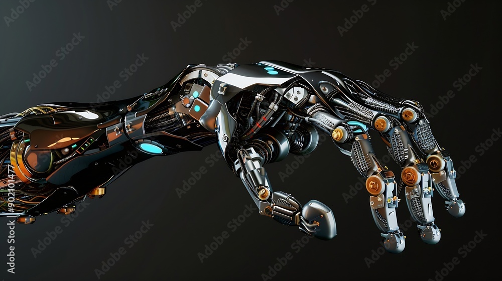 Poster MLP Robot arm AI analyzing mathematics for mechanized industry problem solving Concept of robotics technology and machine learning for automated manufacturing process : Generative AI