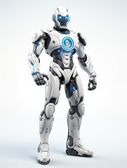 Humanoid Robot Pointing Finger and Thumb Raised, on White Background, Image for Creative Advertisements, Banners, and General Advertising