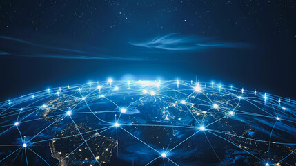 abstract business connection of line from nail node to node on world map background network points Earth's surface