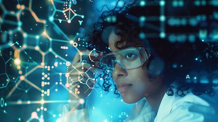 Image of data processing and chemical formula over biracial schoolgirl global science data processing and digital interface concept digitally generated image : Generative AI