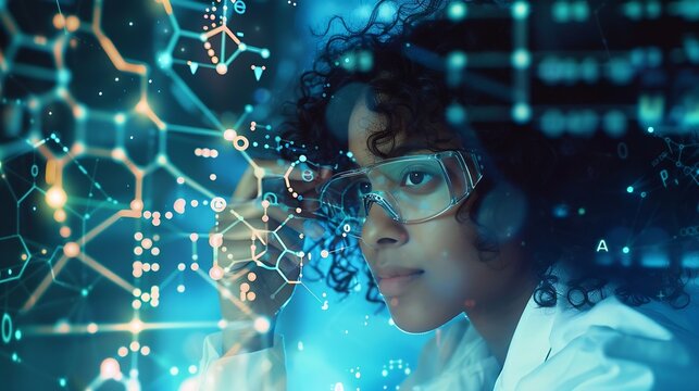 Image of data processing and chemical formula over biracial schoolgirl global science data processing and digital interface concept digitally generated image : Generative AI