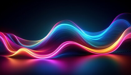 Vibrant abstract wave of colorful neon light on a dark background, creating a dynamic and visually captivating digital art piece.