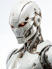 Fototapeta premium Humanoid Robot Pointing Finger and Thumb Raised, on White Background, Image for Creative Advertisements, Banners, and General Advertising