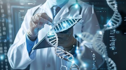Medical Technology Doctor using digital tablet with DNA genetics medical research science and experiment  Healthcare and medicine concept innovation health technology global health car : Generative AI