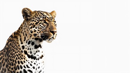 Obraz premium Portrait of leopard standing a looking away proudly Panthera pardus against white background : Generative AI