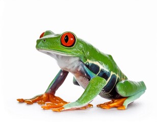 Obraz premium Red eyed monkey tree frog, Agalychnis callydrias. A tropical rain forest animal with vibrant eye isolated on a white background.
