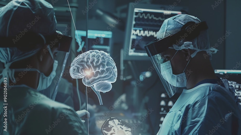 Aufkleber doctor surgeon and neurologist checking brain testing result and medical diagnosis and examine patie