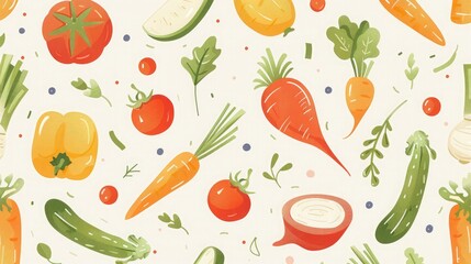 A seamless pattern featuring fresh and healthy mixed vegetables.