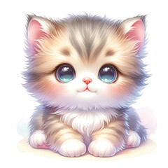 Fototapeta premium A cute kitten with blue eyes is sitting on a white background
