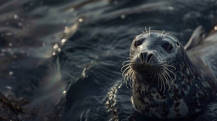 Obraz premium Grey seal on Scottish coast with sparling eyes watching everything : Generative AI