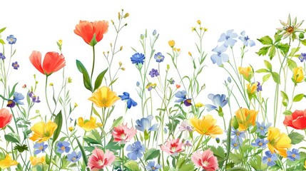 Bright and cheerful seamless pattern of wildflowers.