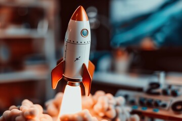 Toy Rocket Taking Off in a Room