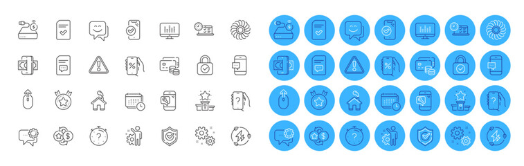 Quiz, Smile face and Ask question line icons pack. Warning, Phone repair, Approved phone web icon. Winner podium, Loyalty points, Money pictogram. Employee, Swipe up, Phishing. Vector